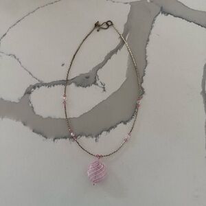 Vintage Elegant Pink Swirl Blown Glass Pendant Necklace